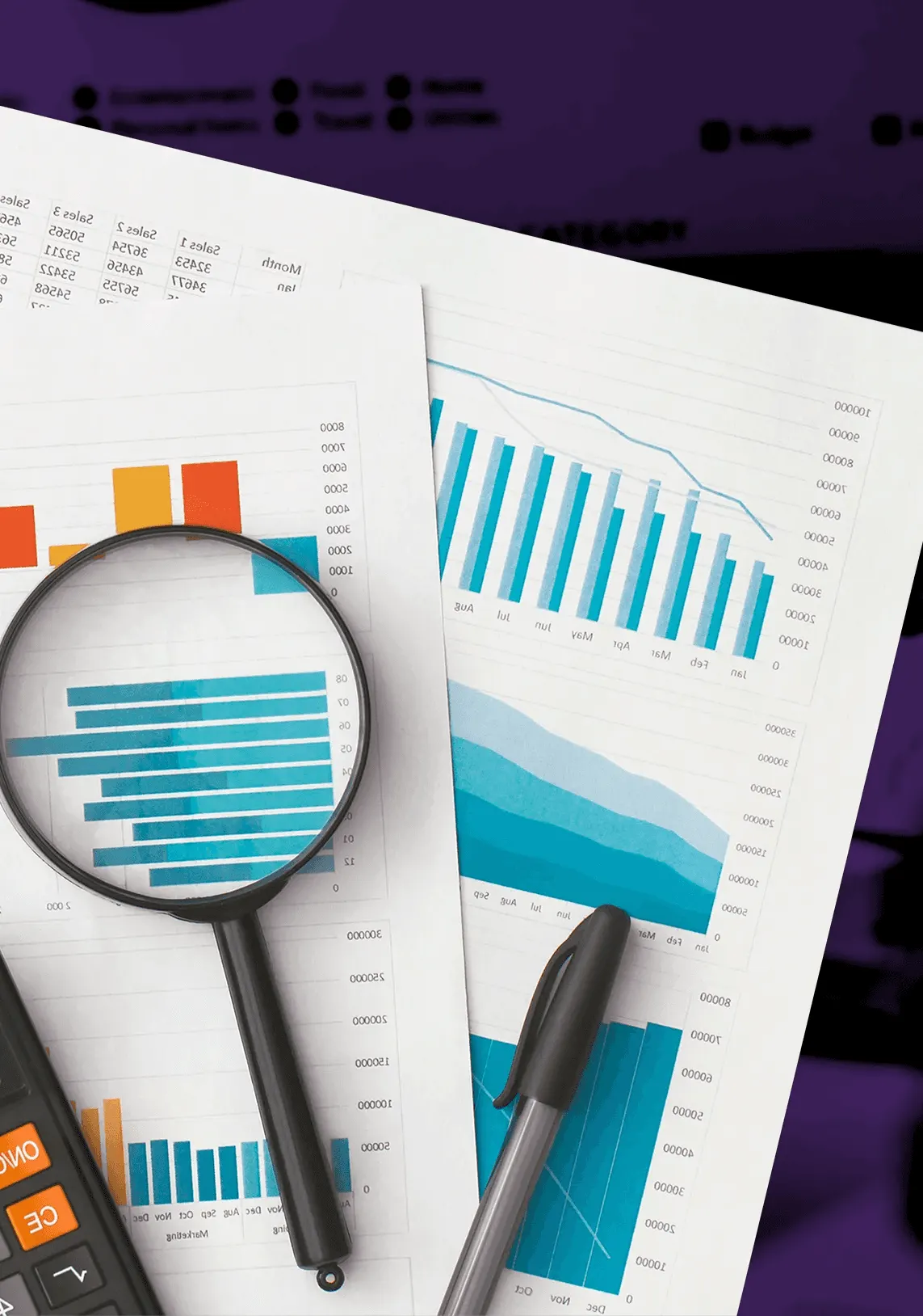 magnifying glass with data